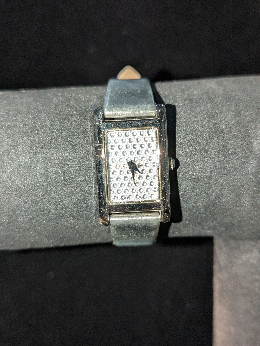 Women's Rectangular Crystal Dial Leather Strap Watch - Silver